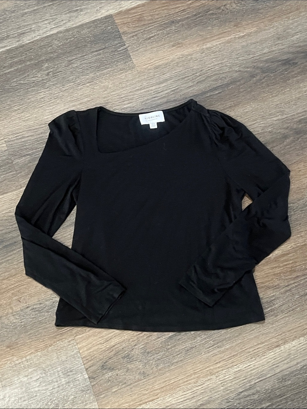 (17) Highline Collective Black Long-Sleeve Square Neck Top